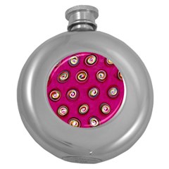 Digitally Painted Abstract Polka Dot Swirls On A Pink Background Round Hip Flask (5 Oz) by Nexatart