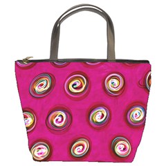 Digitally Painted Abstract Polka Dot Swirls On A Pink Background Bucket Bags by Nexatart