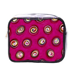 Digitally Painted Abstract Polka Dot Swirls On A Pink Background Mini Toiletries Bags by Nexatart