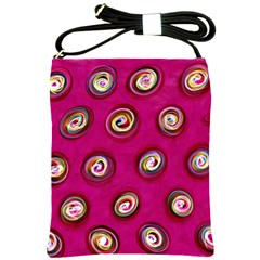 Digitally Painted Abstract Polka Dot Swirls On A Pink Background Shoulder Sling Bags by Nexatart