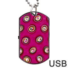 Digitally Painted Abstract Polka Dot Swirls On A Pink Background Dog Tag Usb Flash (two Sides) by Nexatart