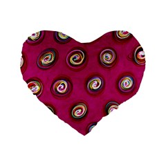 Digitally Painted Abstract Polka Dot Swirls On A Pink Background Standard 16  Premium Flano Heart Shape Cushions by Nexatart