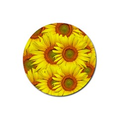 Sunflowers Background Wallpaper Pattern Rubber Round Coaster (4 Pack)  by Nexatart