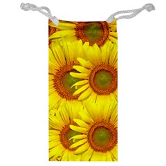 Sunflowers Background Wallpaper Pattern Jewelry Bag by Nexatart