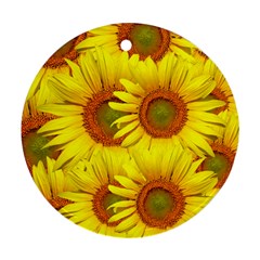 Sunflowers Background Wallpaper Pattern Round Ornament (two Sides) by Nexatart