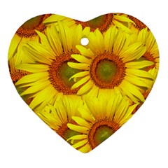 Sunflowers Background Wallpaper Pattern Heart Ornament (two Sides) by Nexatart