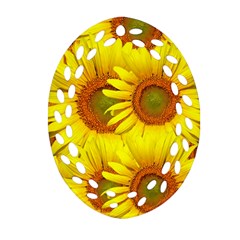 Sunflowers Background Wallpaper Pattern Oval Filigree Ornament (two Sides) by Nexatart