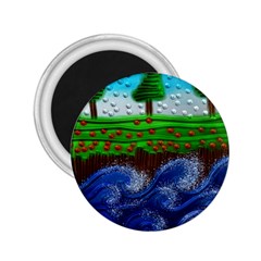 Beaded Landscape Textured Abstract Landscape With Sea Waves In The Foreground And Trees In The Background 2 25  Magnets by Nexatart