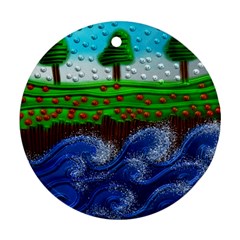 Beaded Landscape Textured Abstract Landscape With Sea Waves In The Foreground And Trees In The Background Ornament (round) by Nexatart