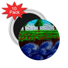 Beaded Landscape Textured Abstract Landscape With Sea Waves In The Foreground And Trees In The Background 2 25  Magnets (10 Pack)  by Nexatart