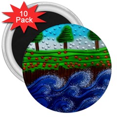 Beaded Landscape Textured Abstract Landscape With Sea Waves In The Foreground And Trees In The Background 3  Magnets (10 Pack)  by Nexatart