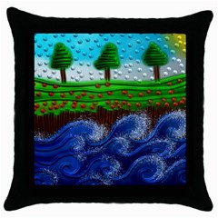 Beaded Landscape Textured Abstract Landscape With Sea Waves In The Foreground And Trees In The Background Throw Pillow Case (black) by Nexatart