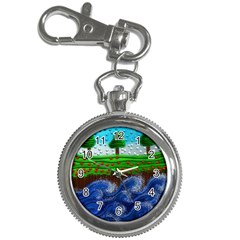 Beaded Landscape Textured Abstract Landscape With Sea Waves In The Foreground And Trees In The Background Key Chain Watches by Nexatart