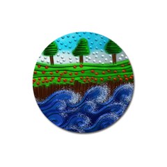 Beaded Landscape Textured Abstract Landscape With Sea Waves In The Foreground And Trees In The Background Magnet 3  (round) by Nexatart