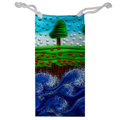 Beaded Landscape Textured Abstract Landscape With Sea Waves In The Foreground And Trees In The Background Jewelry Bag by Nexatart