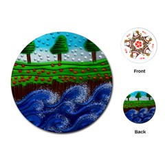 Beaded Landscape Textured Abstract Landscape With Sea Waves In The Foreground And Trees In The Background Playing Cards (round)  by Nexatart