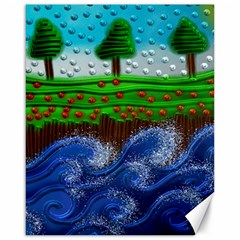 Beaded Landscape Textured Abstract Landscape With Sea Waves In The Foreground And Trees In The Background Canvas 16  X 20   by Nexatart