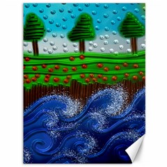 Beaded Landscape Textured Abstract Landscape With Sea Waves In The Foreground And Trees In The Background Canvas 36  X 48   by Nexatart