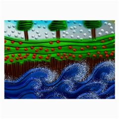 Beaded Landscape Textured Abstract Landscape With Sea Waves In The Foreground And Trees In The Background Large Glasses Cloth by Nexatart