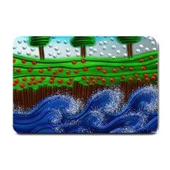 Beaded Landscape Textured Abstract Landscape With Sea Waves In The Foreground And Trees In The Background Small Doormat  by Nexatart