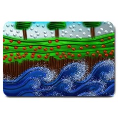 Beaded Landscape Textured Abstract Landscape With Sea Waves In The Foreground And Trees In The Background Large Doormat  by Nexatart