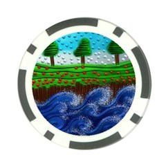 Beaded Landscape Textured Abstract Landscape With Sea Waves In The Foreground And Trees In The Background Poker Chip Card Guard by Nexatart