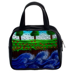 Beaded Landscape Textured Abstract Landscape With Sea Waves In The Foreground And Trees In The Background Classic Handbags (2 Sides) by Nexatart