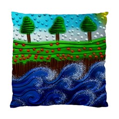 Beaded Landscape Textured Abstract Landscape With Sea Waves In The Foreground And Trees In The Background Standard Cushion Case (one Side) by Nexatart