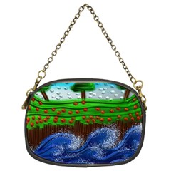 Beaded Landscape Textured Abstract Landscape With Sea Waves In The Foreground And Trees In The Background Chain Purses (two Sides)  by Nexatart