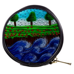 Beaded Landscape Textured Abstract Landscape With Sea Waves In The Foreground And Trees In The Background Mini Makeup Bags by Nexatart