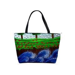 Beaded Landscape Textured Abstract Landscape With Sea Waves In The Foreground And Trees In The Background Shoulder Handbags by Nexatart