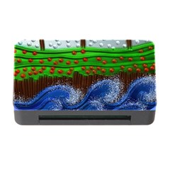 Beaded Landscape Textured Abstract Landscape With Sea Waves In The Foreground And Trees In The Background Memory Card Reader With Cf by Nexatart