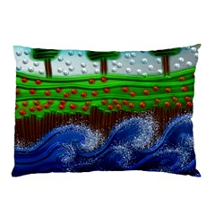 Beaded Landscape Textured Abstract Landscape With Sea Waves In The Foreground And Trees In The Background Pillow Case (two Sides) by Nexatart