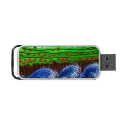 Beaded Landscape Textured Abstract Landscape With Sea Waves In The Foreground And Trees In The Background Portable Usb Flash (two Sides) by Nexatart