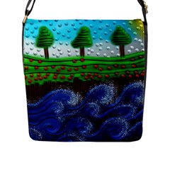 Beaded Landscape Textured Abstract Landscape With Sea Waves In The Foreground And Trees In The Background Flap Messenger Bag (l)  by Nexatart