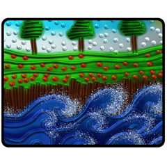 Beaded Landscape Textured Abstract Landscape With Sea Waves In The Foreground And Trees In The Background Double Sided Fleece Blanket (medium)  by Nexatart