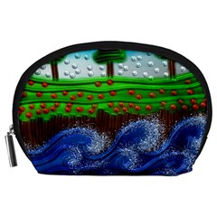 Beaded Landscape Textured Abstract Landscape With Sea Waves In The Foreground And Trees In The Background Accessory Pouches (large)  by Nexatart