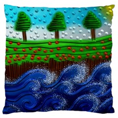 Beaded Landscape Textured Abstract Landscape With Sea Waves In The Foreground And Trees In The Background Standard Flano Cushion Case (one Side)