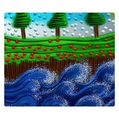 Beaded Landscape Textured Abstract Landscape With Sea Waves In The Foreground And Trees In The Background Double Sided Flano Blanket (small)  by Nexatart