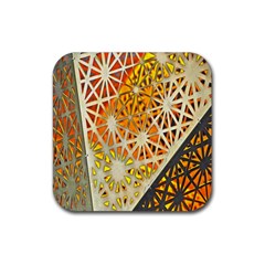 Abstract Starburst Background Wallpaper Of Metal Starburst Decoration With Orange And Yellow Back Rubber Coaster (square)  by Nexatart