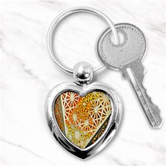 Abstract Starburst Background Wallpaper Of Metal Starburst Decoration With Orange And Yellow Back Key Chains (heart)  by Nexatart