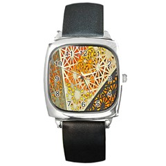 Abstract Starburst Background Wallpaper Of Metal Starburst Decoration With Orange And Yellow Back Square Metal Watch by Nexatart