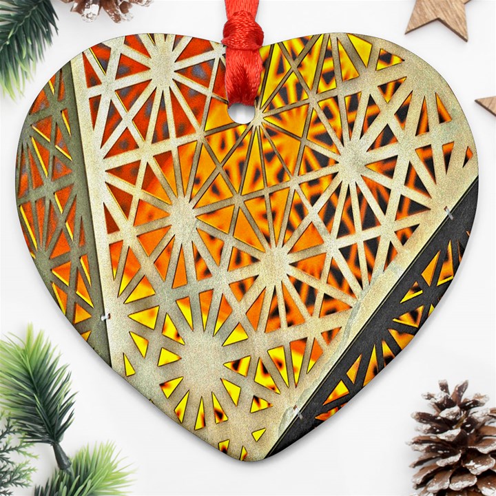 Abstract Starburst Background Wallpaper Of Metal Starburst Decoration With Orange And Yellow Back Heart Ornament (Two Sides)