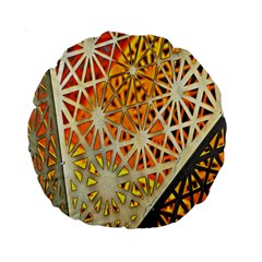 Abstract Starburst Background Wallpaper Of Metal Starburst Decoration With Orange And Yellow Back Standard 15  Premium Round Cushions by Nexatart