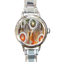 Floral Abstract Pattern Background Round Italian Charm Watch by Nexatart