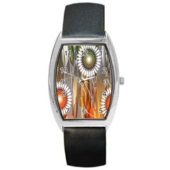 Floral Abstract Pattern Background Barrel Style Metal Watch by Nexatart