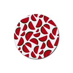 Fruit Watermelon Seamless Pattern Rubber Coaster (round)  by Nexatart