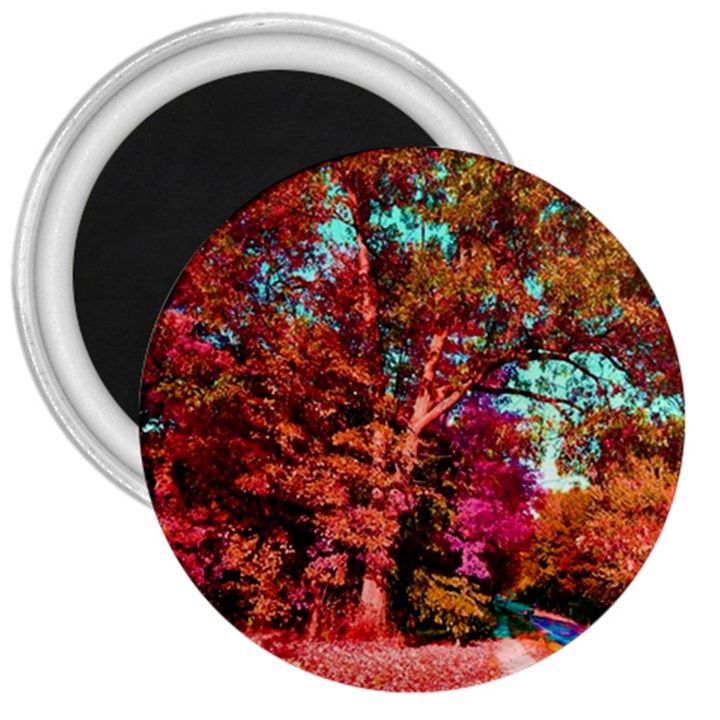 Abstract Fall Trees Saturated With Orange Pink And Turquoise 3  Magnets