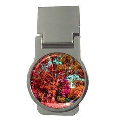 Abstract Fall Trees Saturated With Orange Pink And Turquoise Money Clips (round)  by Nexatart