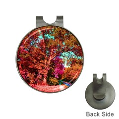 Abstract Fall Trees Saturated With Orange Pink And Turquoise Hat Clips With Golf Markers by Nexatart